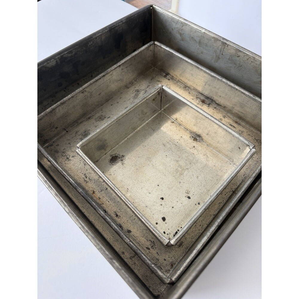 Set of 3 Tier Square Multi-layer Birthday Wedding Cake Tins Pans Vintage Deep